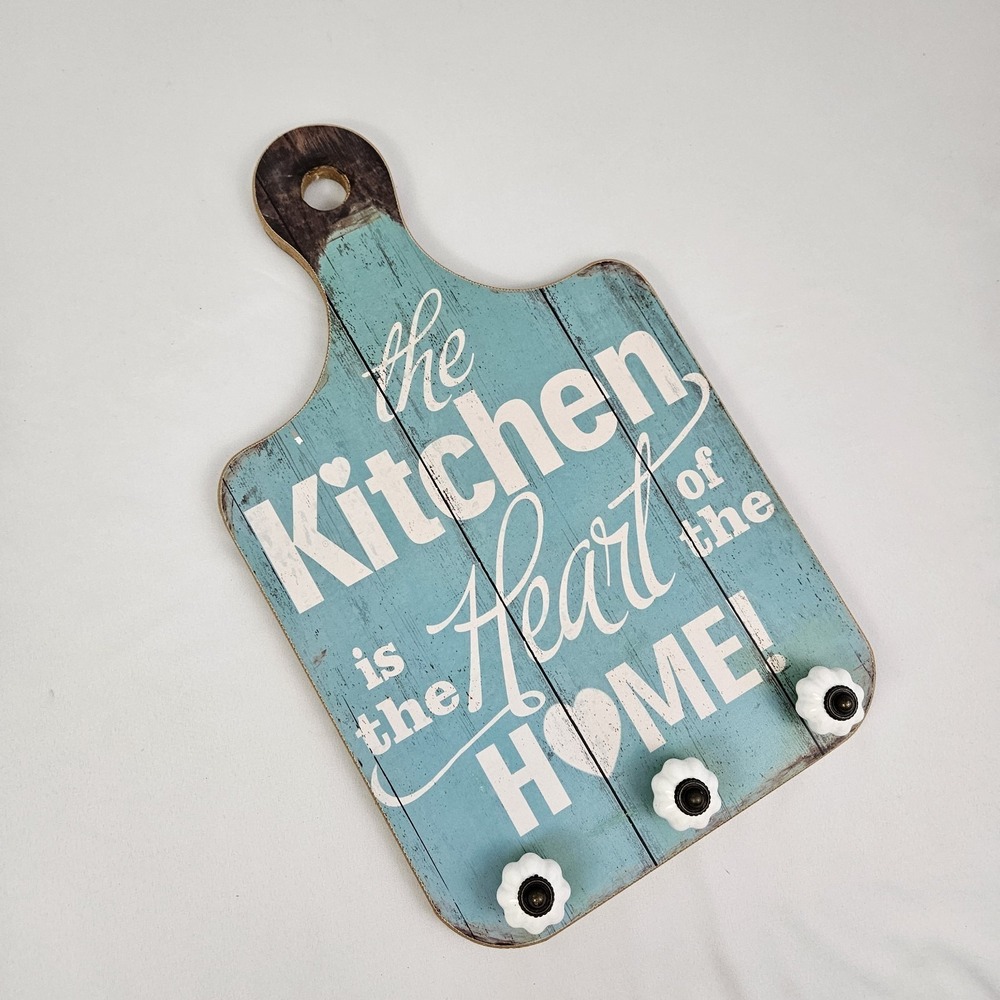 Vtg Cutting Board Key Holder Rack Wall Mount Kitchen Sign Farmhouse Cottagecore